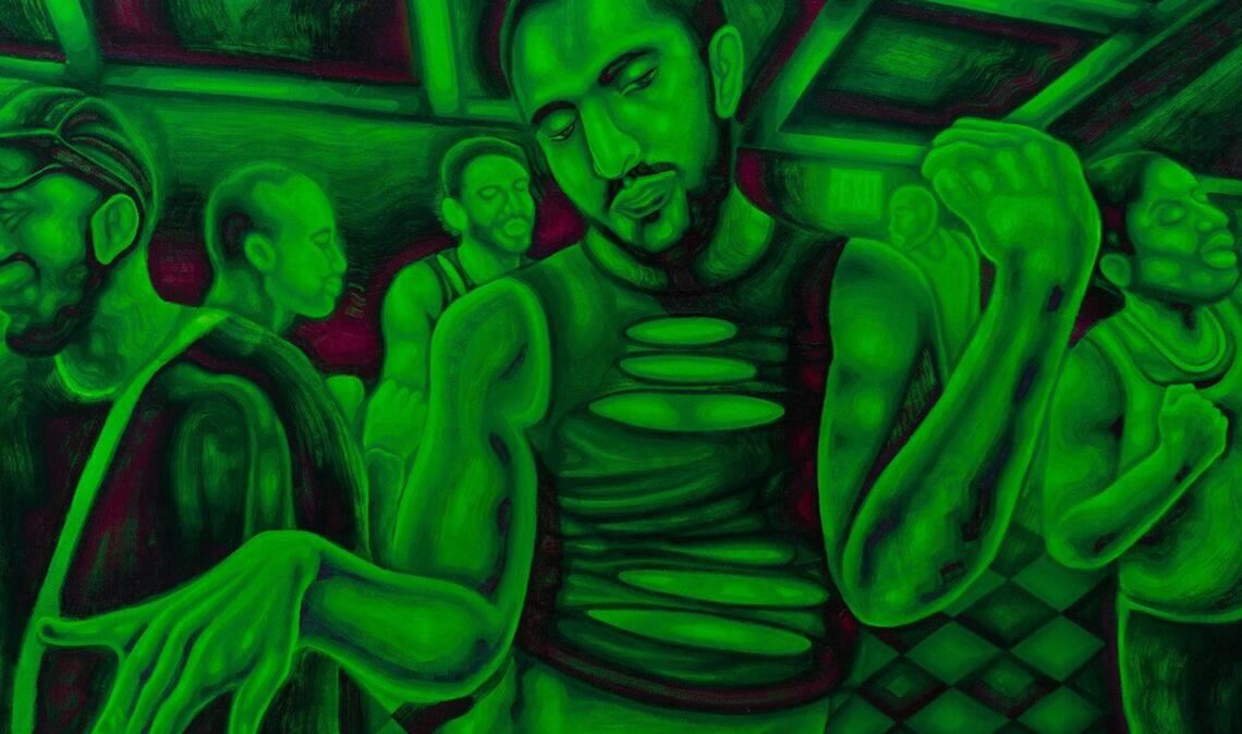 In der Galerie Thomas Fuchs in Stuttgart zu sehen: James Bartolacci mit dem Bild „E“, 2025