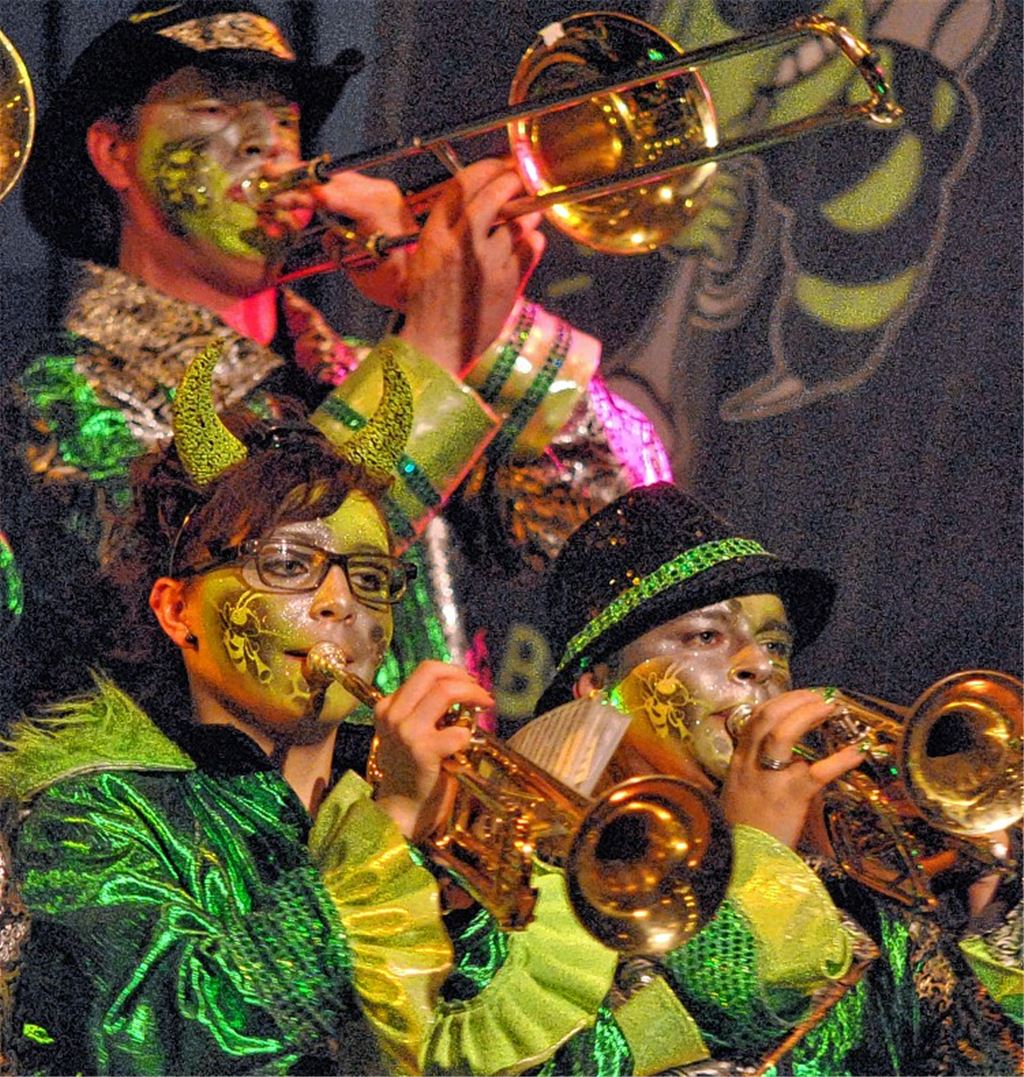 In der Kreuzbachhalle in Iptingen sind die Narren los: Manche geben den Ton an, andere feiern mit und nochmal andere treten als Männerballett auf.