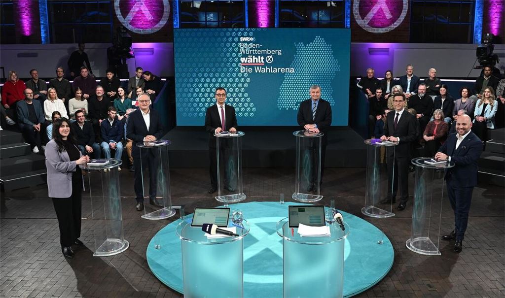 In der SWR-"Wahlarena" trafen die sechs Spitzenkandidatinnen und Spitzenkandidaten der Parteien mit Aussicht auf Sitze im Landtag aufeinander.