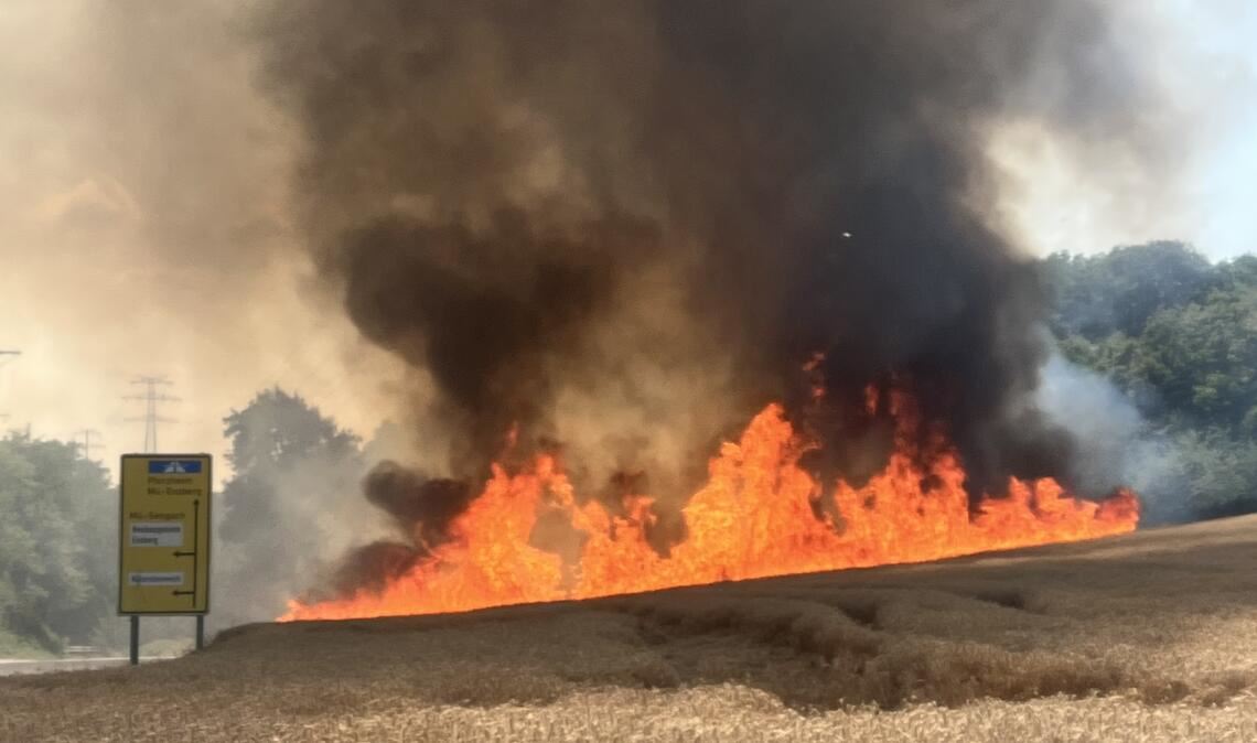 In unmittelbarer Nähe des Enzberger Steinbruchs schlagen die Flammen empor. Foto: privat