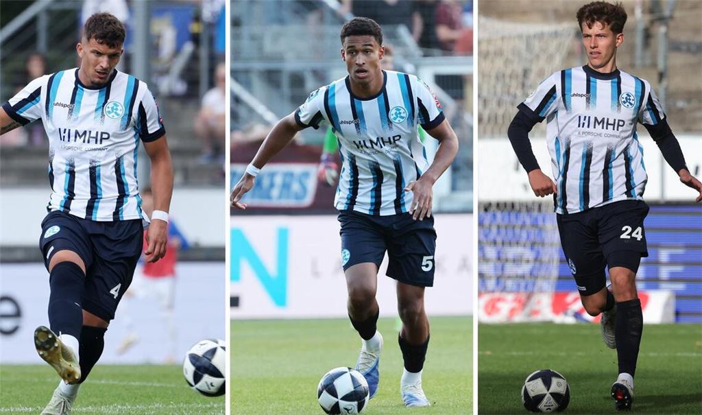 Innenverteidiger-Trio  Milan Petrovic, Jacob Danquah, Vincent Schwab (v.li.): Nur drei Regionalligateams haben weniger Gegentore kassiert als die Kickers.