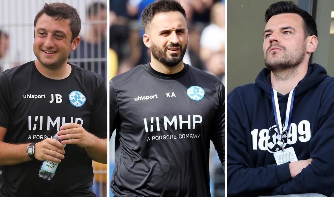Interims-Chefcoach Kerem Arslan (Mi.) mit seinen Assistenten Jakob Braun (li.) und Julian Leist.