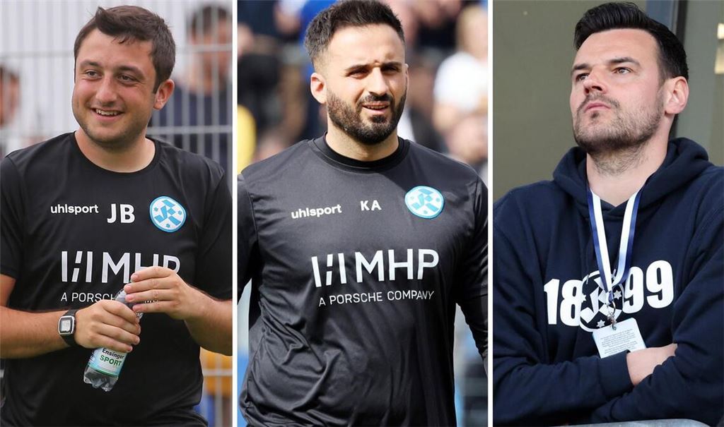 Interims-Chefcoach Kerem Arslan (Mi.) mit seinen Assistenten Jakob Braun (li.) und Julian Leist.