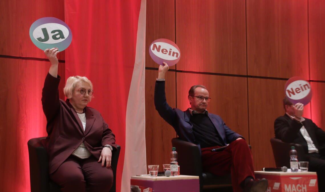 Ja, Nein, Nein: Katja Mast (SPD), Gunther Krichbaum (CDU) und Rainer Semet (FDP) sind selten einer Meinung, wobei Krichbaum oft näher an Semet als an Mast ist. Foto: von Wagner