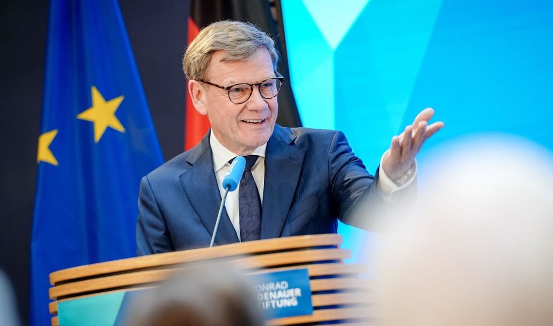 Johann Wadephul trug seine Ideen zur EU-Reform in der Konrad-Adenauer-Stiftung in Berlin vor.
