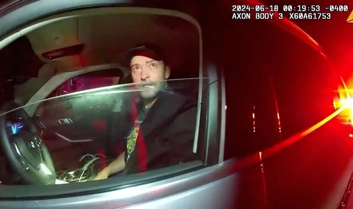 Justin Timberlake bei seiner Verhaftung durch die Polizei in Sag Harbor am 18. Juni 2024.