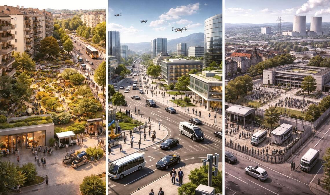 KI-Bilder der Wahlprogramme, von links nach rechts: Linke,  CDU, AfD.