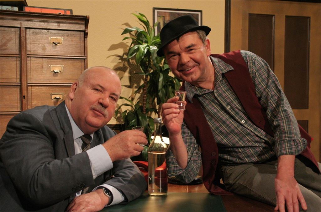 Karl-Heinz Hartmann (li.) als Bürgermeister und Albin Braig als Hannes. Mäulesmühle