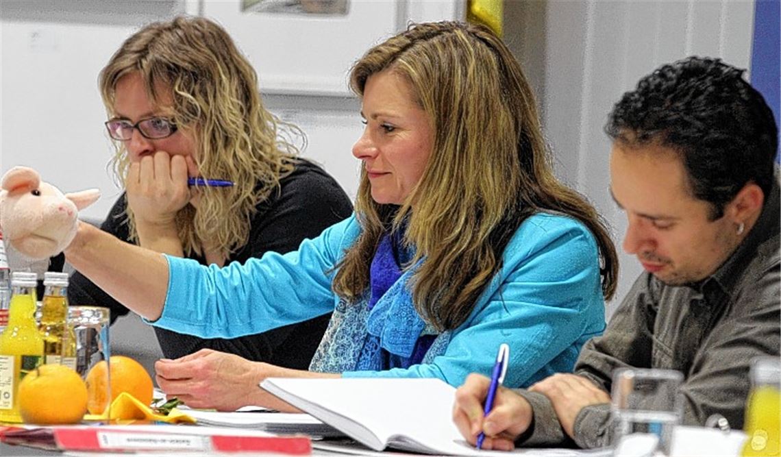 Kein Sparschwein, sondern eine eierlegende Wollmilchsau: Illingens Kämmerin Heidi Schmid freut sich über ein plüschiges Geschenk von SPD-Sprecher Klaus Kluge, das nicht zu Weihnachten gedacht ist, sondern zum Haushalt, bei dem Schmid viele Wünsche berücksichtigen musste. Foto: Goertz