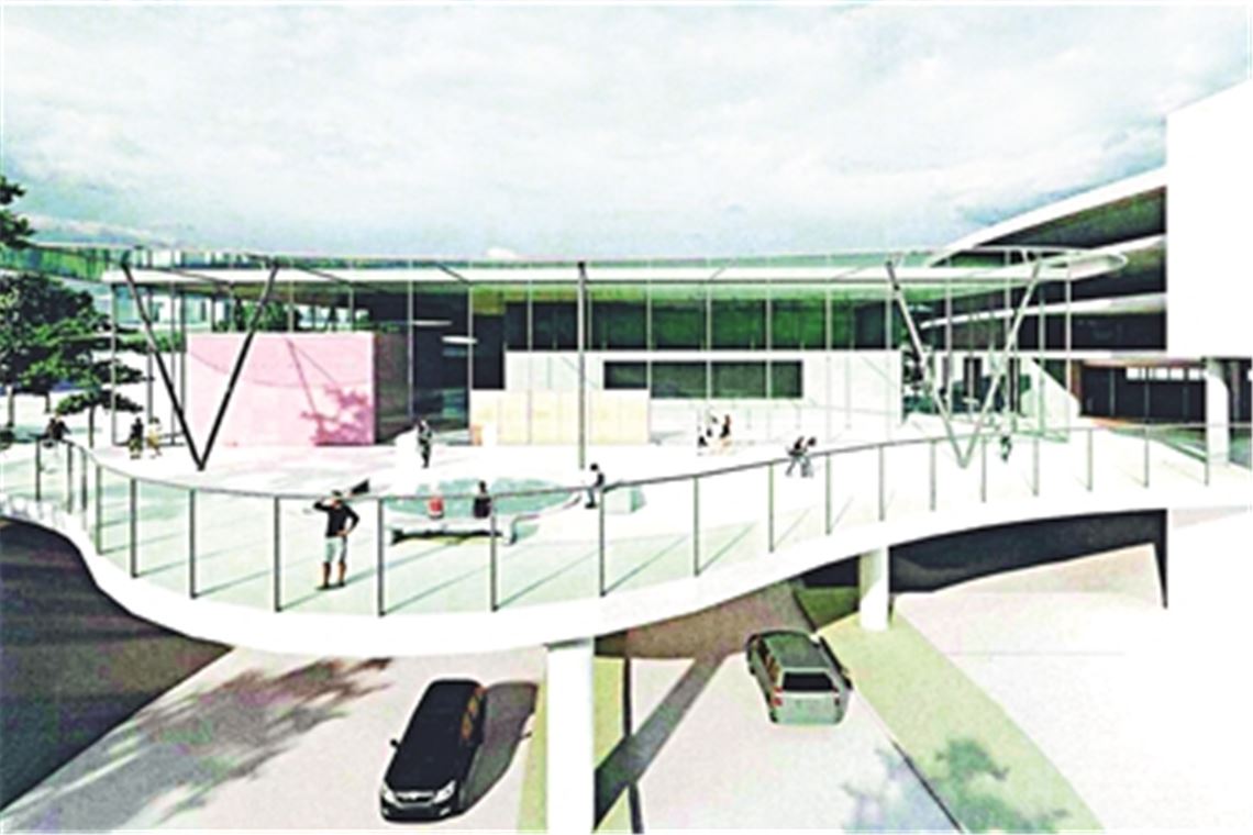 Kernstücke der Überlegungen für ein neues Stadtzentrum sind ein neues Wohn- und Geschäftshaus am Mühlehof-Standort und eine neue Stadthalle über der überdeckelten B10. Grafik: MESA