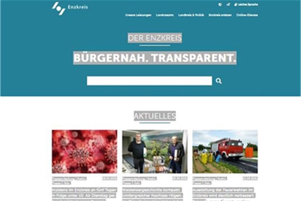 Klar gegliedert: Die Startseite des neuen Internet Auftritts des Enzkreises. Foto: Hansen