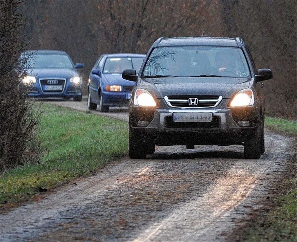 Knifflige Aufgaben bei der Orientierungsfahrt: Thomas Hauck (Enzberg)und Joachim Greule (Mühlacker) führen die Kolonne auf dem Dammweg in Lomersheim an.  Foto: Fotomoment