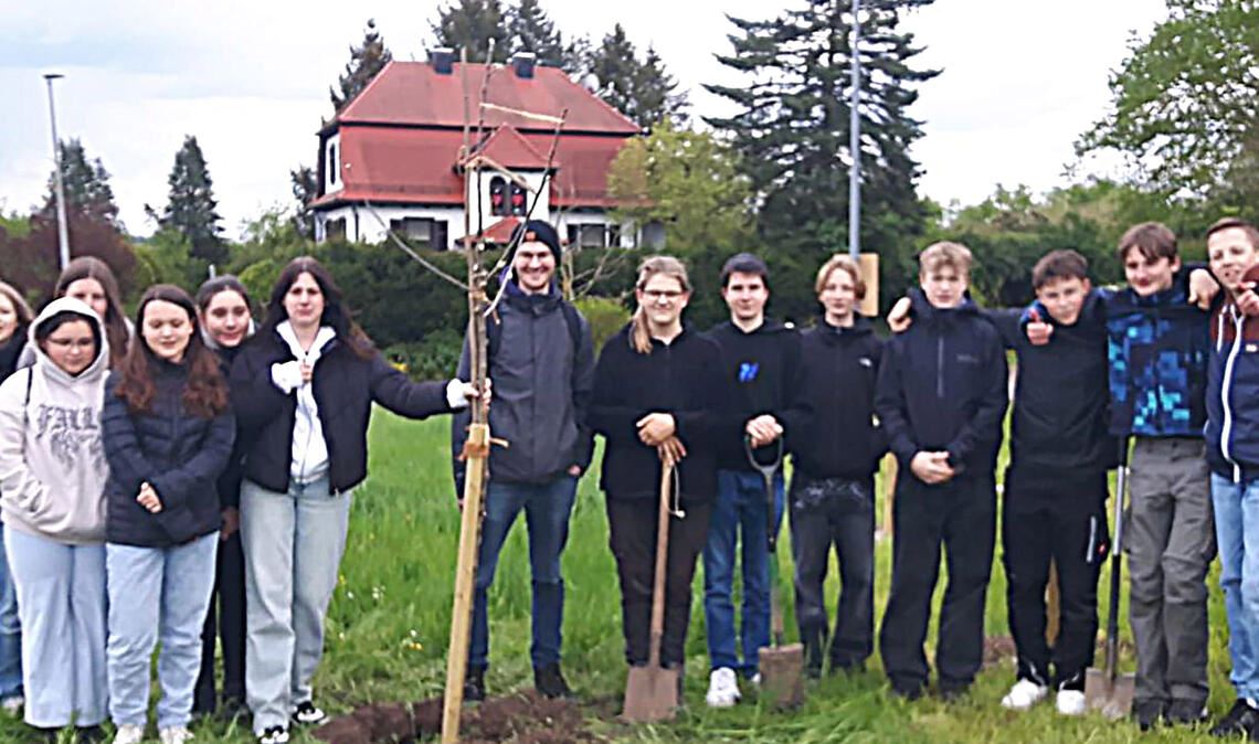 Konfirmanden aus zwei Stadtteilen pflanzen den neunten Lienzinger „Konfi-Baum“.