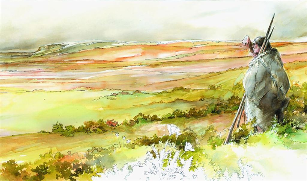 Künstlerische Darstellung der Landschaft, in der die Neandertaler in der Eiszeit lebten.