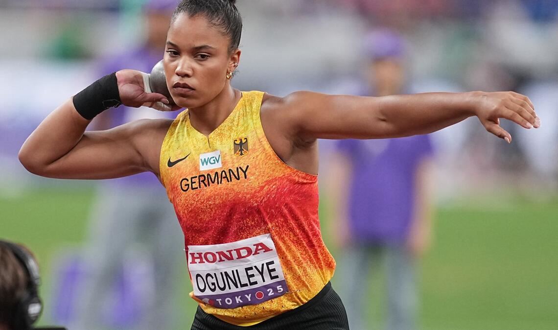 Kugelstoß-Olympiasiegerin Yemisi Ogunleye musste sich bei der WM mit Platz sechs zufriedengeben.
