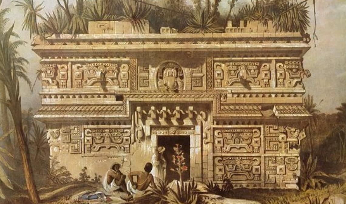 Las Monjas, Chichen Itza, Yucatan, Druck 1843 von Frederick Catherwood (1799–1854): Zusammen mit dem US-Bürger John Lloyd Stephens legte der britische Archäologe Catherwood den Grundstein für Entdeckung und Erforschung der Hochkultur der Maya.