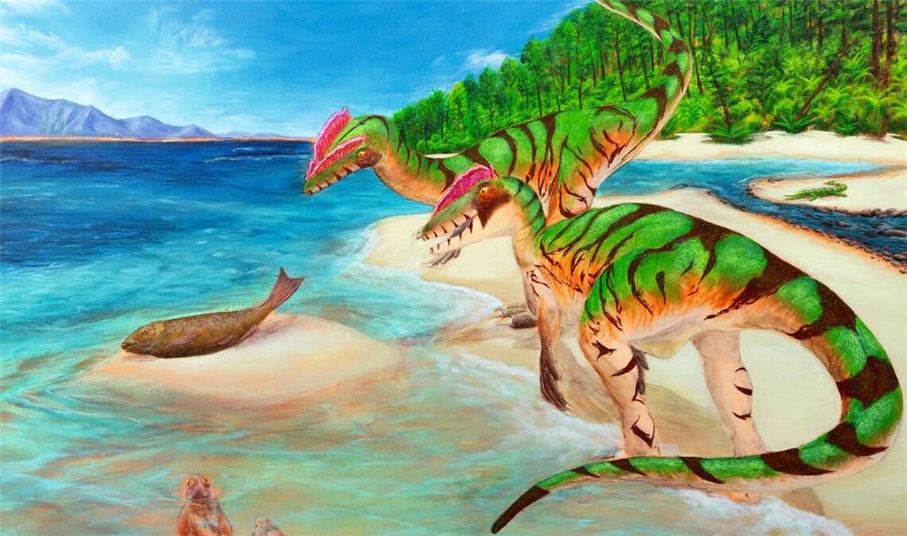 Lebendrekonstruktion des Raubsauriers Lophostropheus von dem Paläokünstler Karim Zanaty. In der Südeifel haben Forscher erstmals einen Dinosaurier in Rheinland-Pfalz nachgewiesen.