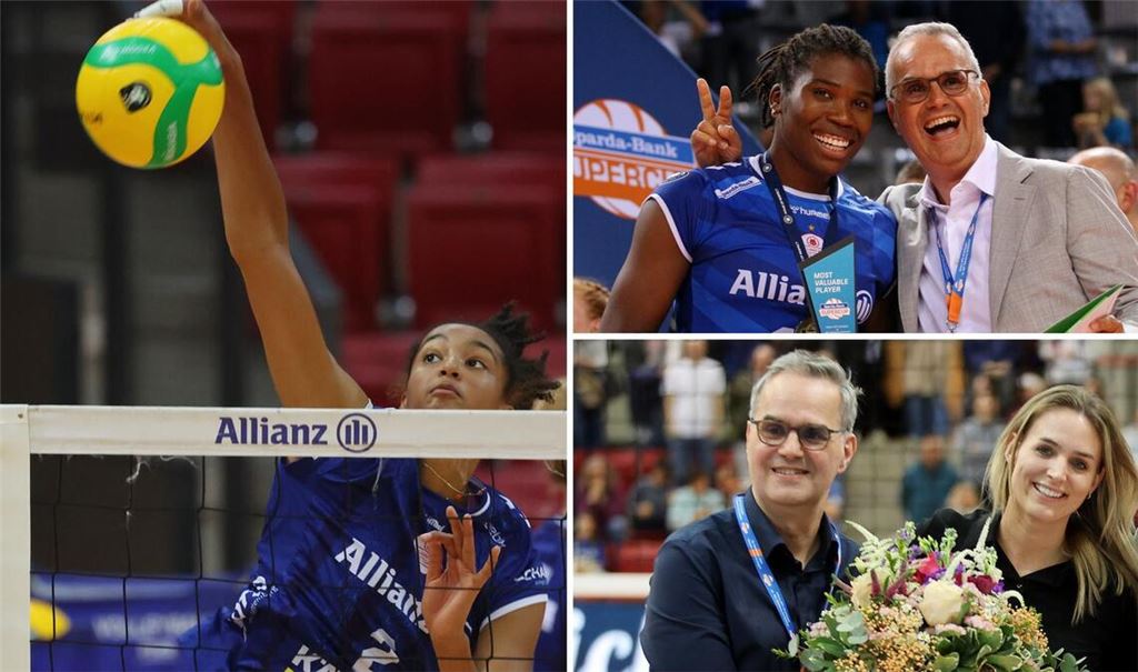 Leilani Slacanin (16) ist das größte Talent im neuen Team von Allianz MTV Stuttgart. Nach dem Umbruch schiebt Gesellschafter Frank Fischer (bei den Verabschiedungen von Krystal Rivers/o. und Kim Renkema) die Favoritenrolle der Konkurrenz zu.