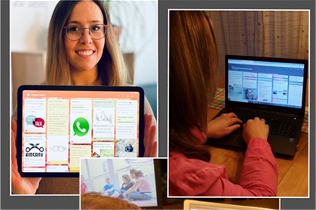 Lisa Kaboth (li.), Schulsozialarbeiterin an der Kirnbachschule in Niefern, nutzt die digitale Pinnwand Padlet, um mit Schülern und Eltern in Kontakt zu bleiben. Foto: Bischoff-Krappel