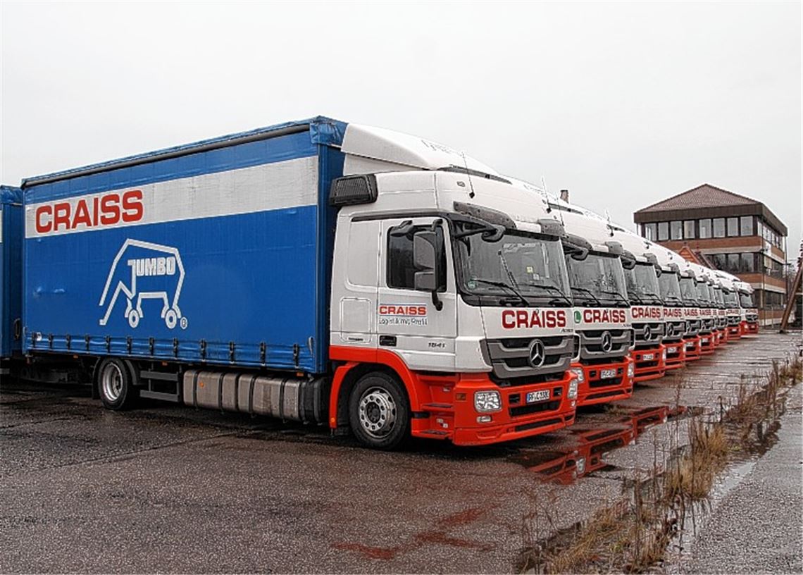 Lkw-Flotte der Firma Craiss auf dem Gelände der ehemaligen Ziegelwerke. 