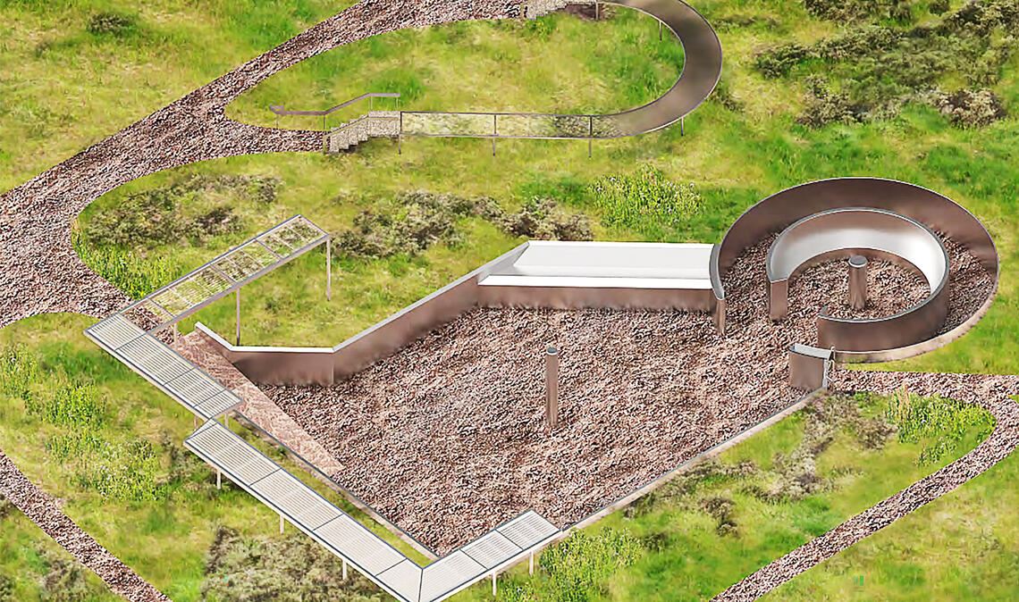 Lösung gefunden: Das Kunstwerk „Ziegelgarten“ wird auf dem Areal am Ende der Vetterstraße installiert, wo sich die Firma Eurofins Aquatic Ecotoxicology ansiedeln soll - siehe Grafiken unten. Grafiken: Ornamenta, Eurofins