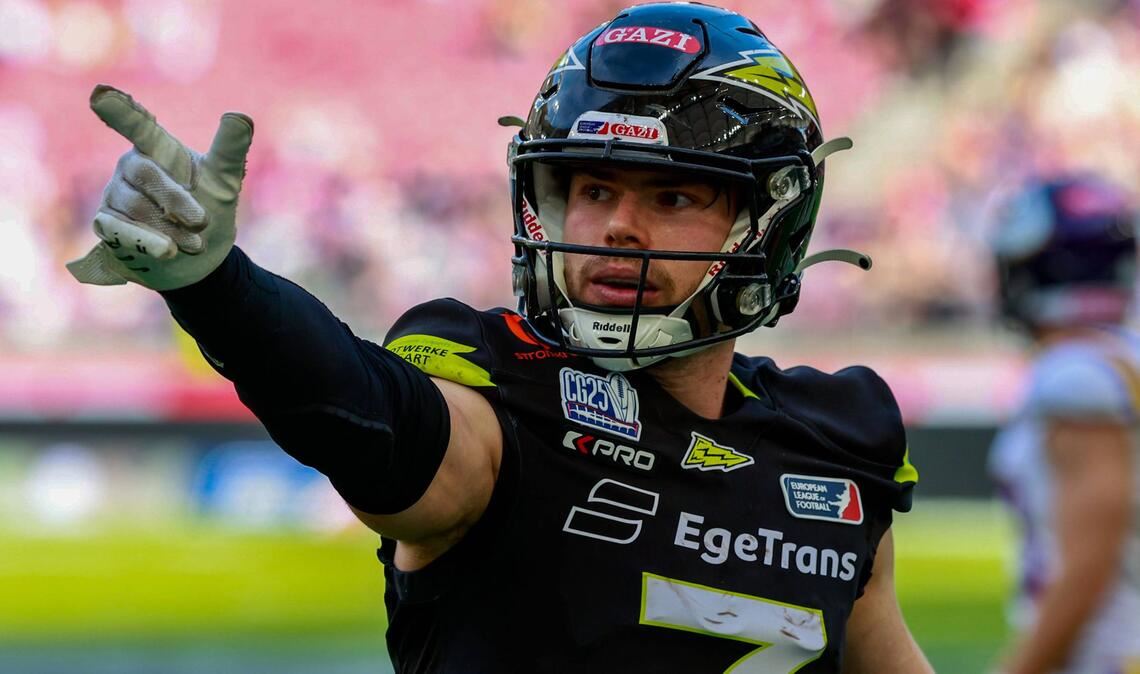 Louis Geyer im größten Spiel seiner Karriere: Beim 24:17-Sieg  im ELF-Finale gegen die Vienna Vikings erzielte der Wide Receiver alle drei Touchdowns von Stuttgart Surge.