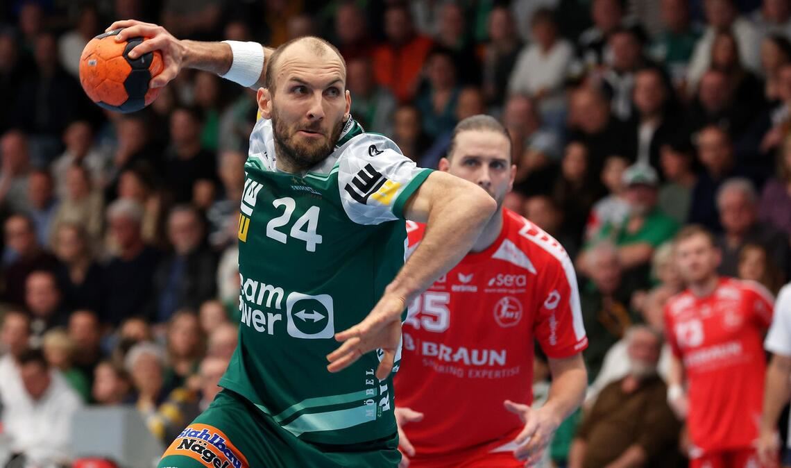 Marcel Schiller war mit neun Toren der mit Abstand beste Frisch-Auf-Werfer im Spiel bei MT Melsungen.