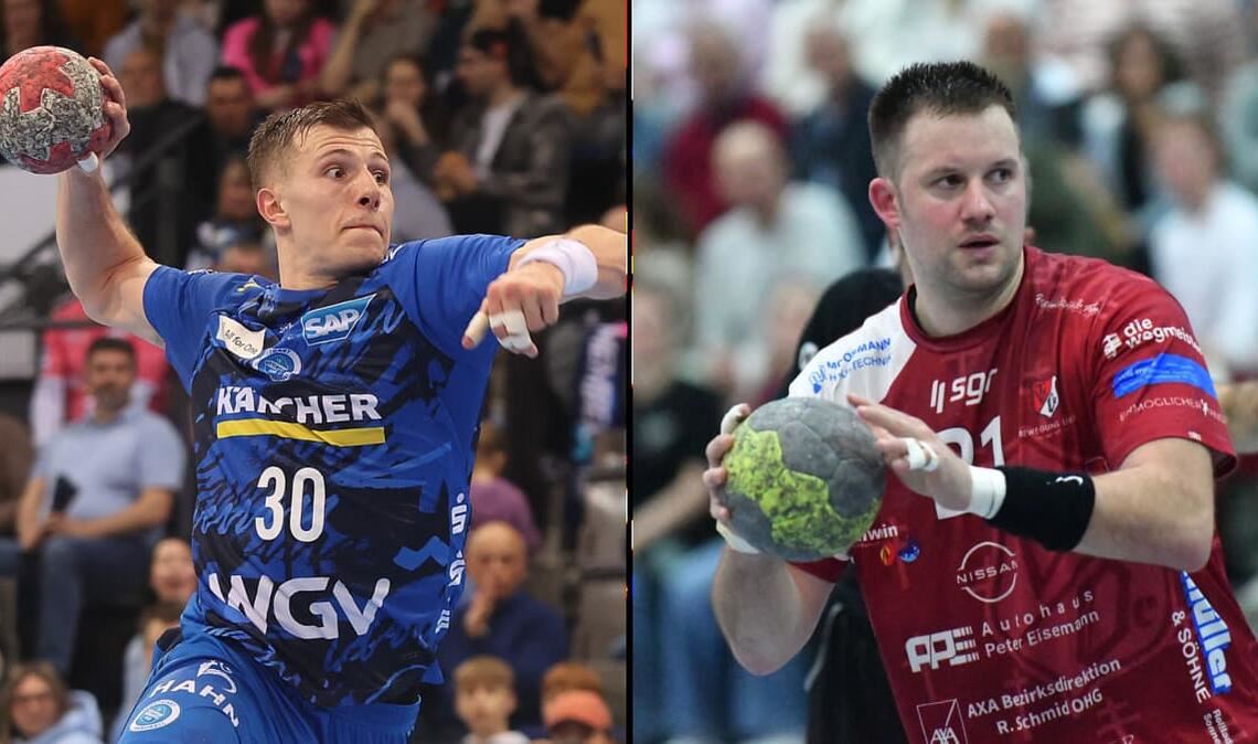 Marco Megnon (linkes Bild) ist Handball-Profi in Diensten des TV Stuttgart und war jüngst zu Besuch in Oeffingen. Axel Steffens vom TVOe spielte noch in der vergangenen Saison für den nächsten Gegner TV Plochingen&nbsp;– jetzt kommt es zum Wiedersehen.