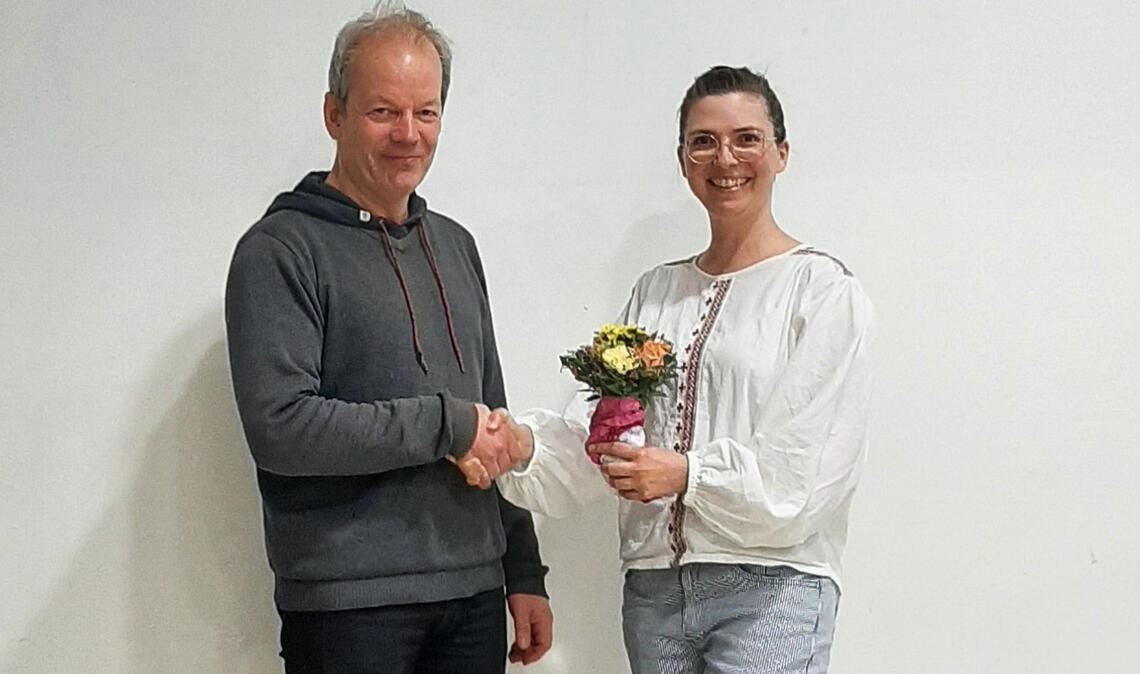 Martin Mäschke gibt sein Amt an der Spitze des ADFC-Kreisverbands an Dr. Franziska Dorner ab. Foto: ADFC Pforzheim Enzkreis