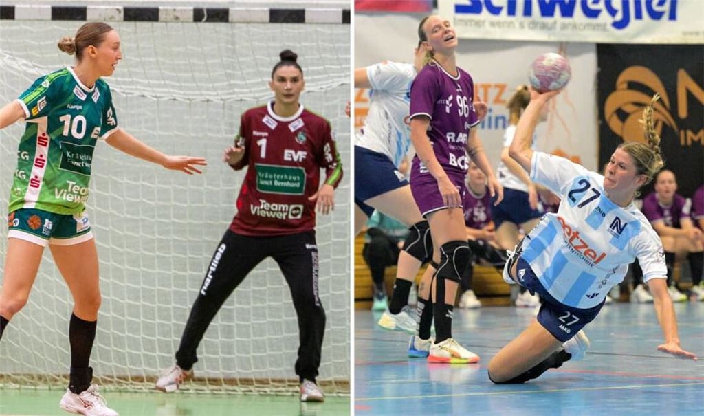Matilda Ehlert (li.) und Torhüterin Mikaela Possatti sind neu bei Frisch Auf,&nbsp; Sina Ehmann (re.) wechselte aus Göppingen zur Sport-Union Neckarsulm.