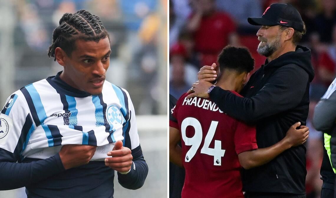 Melkamu Frauendorf im Kickers-Dress und als Spieler des FC Liverpool unter Jürgen Klopp.