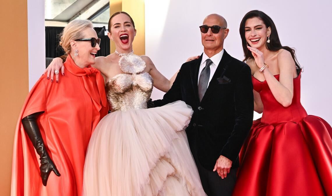 Meryl Streep (l-r), Emily Blunt, Stanley Tucci und Anne Hathaway besuchen die Weltpremiere von  "Der Teufel trägt Prada 2 in der David Geffen Hall.