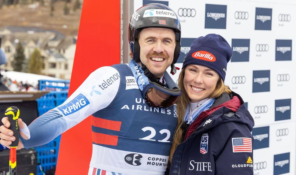 Mikaela Shiffrin (re.) und ihr Verlobter Aleksander Aamodt Kilde.