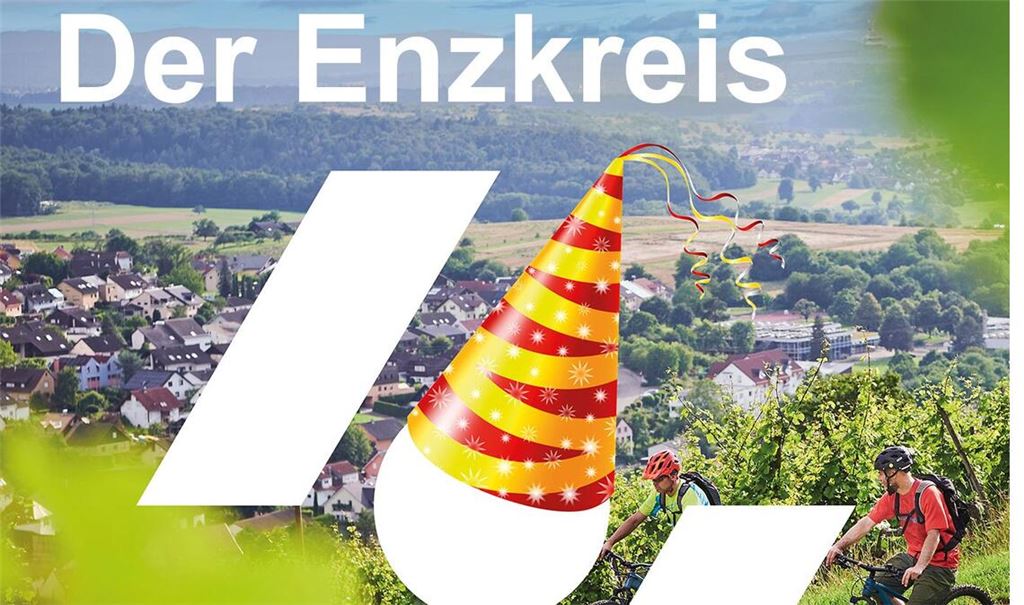 Mit Partyhütchen wirbt das Enzkreis-Logo für die Beiträge im Jubiläumsjahr. Foto: Enzkreis