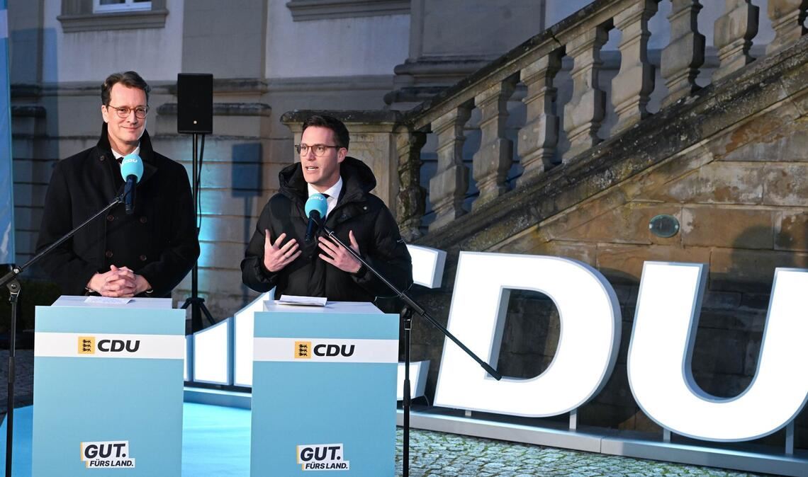 Mit dem Düsseldorfer Regierungschef Hendrik Wüst will Hagel eng zusammenarbeiten, wenn er die Wahl gewinnt.