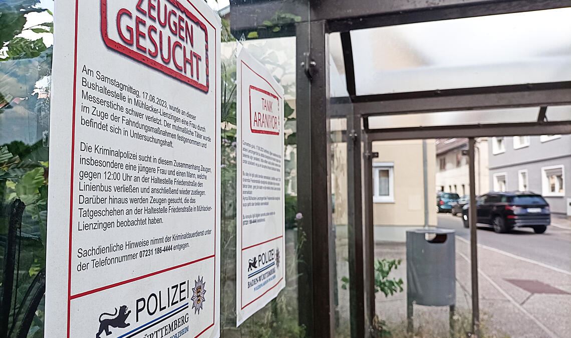 Messerattacke hat eine Vorgeschichte Mit diesen Aushängen sucht die Polizei nach der Tat in Lienzingen Zeugen. Foto: Deeg