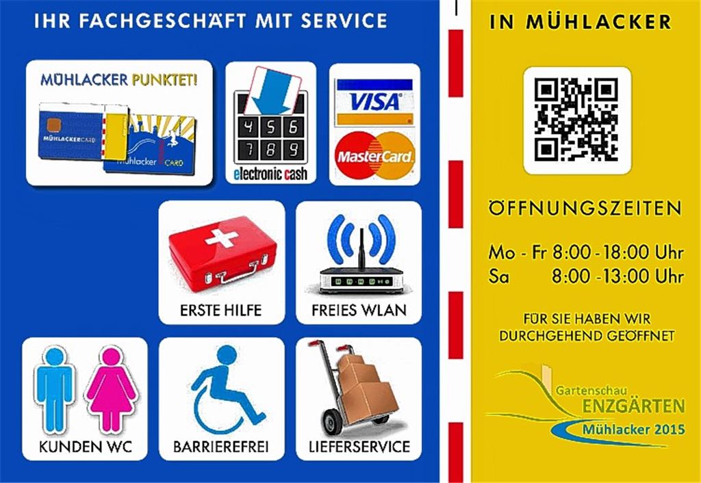 Mit einheitlichen Infoschildern sollen Geschäfte auf ihren Service aufmerksam machen. Foto: privat