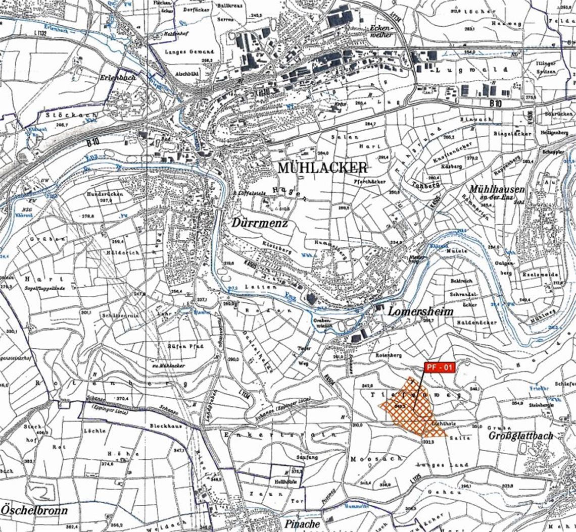 Möglicher Standort für Windkraftanlagen: Der Regionalverband schlägt auf Mühlacker Gemarkung ein Gebiet in den Höhenlagen über Lomersheim vor. Es erfüllt nach dem Windatlas für Baden-Württemberg das Kriterium einer „Windhöffigkeit“ von 5,5 Metern pro Sekunde in 140 Meter Höhe.