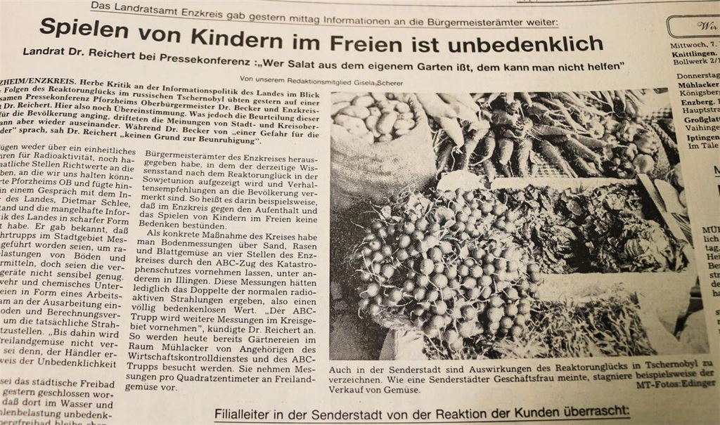 Mühlacker Tagblatt und Rundschau: Die Folgen des Reaktorunglücks sind 1986 auch in Mühlacker und der Region ein Thema. Foto: Archiv