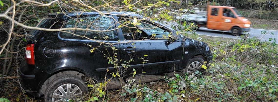 Nachdem die Lenkerin von der Straße abgekommen ist, endet die Fahrt des VW Polo im Wald. Foto: Fotomoment