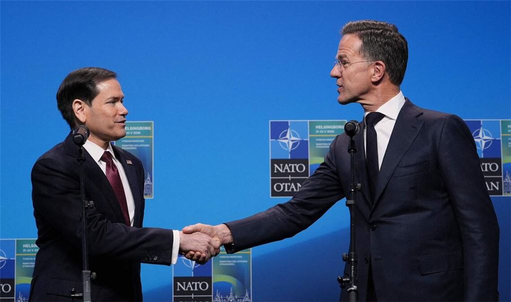 Nato-Generalsekretär Mark Rutte (re.) empfing den US-Außenminister Marco Rubio beim Gipfel in Helsingborg.