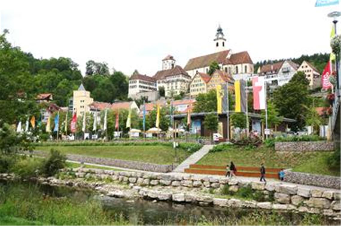 Neckarblühen vor der malerischen Horber Altstadt-Kulisse: Das Grünprojekt in der Großen Kreisstadt könnte ein Vorbild für die kleine Gartenschau in Mühlacker sein.  Fotos: Kollros
