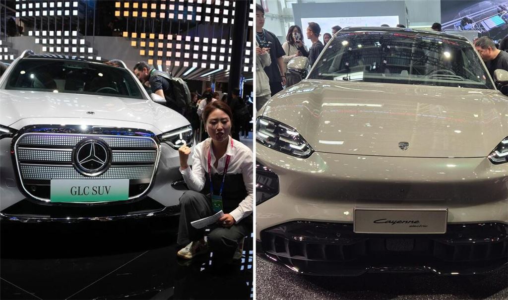 Neue Modelle der Stuttgarter Autohersteller: der Mercedes GLC in der Langversion und der Porsche Cayenne Tuorbe Coupé Electric.