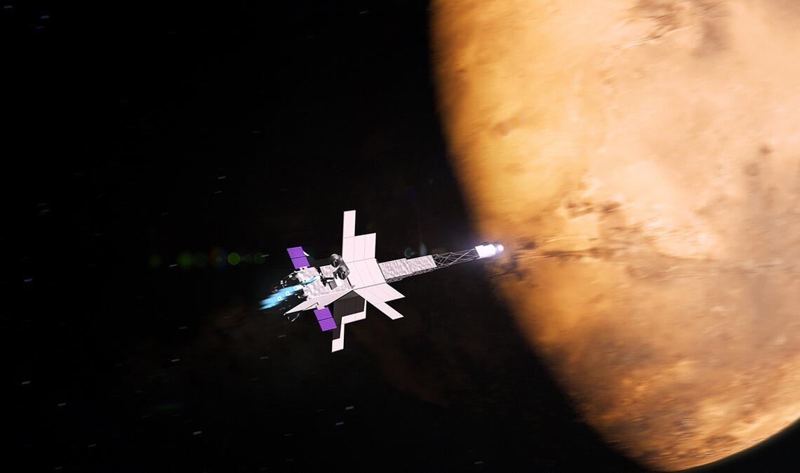 Neue Pläne: Im Jahr 2028 soll erstmals eine atomgetriebene Nasa-Raumsonde zum Mars fliegen. Die „Space Reactor‑1 Freedom“ (SR-1) getaufte Sonde soll einen 20-Kilowatt-Atomreaktor an Bord haben, der den Strom für ihren elektrischen Antrieb erzeugt.