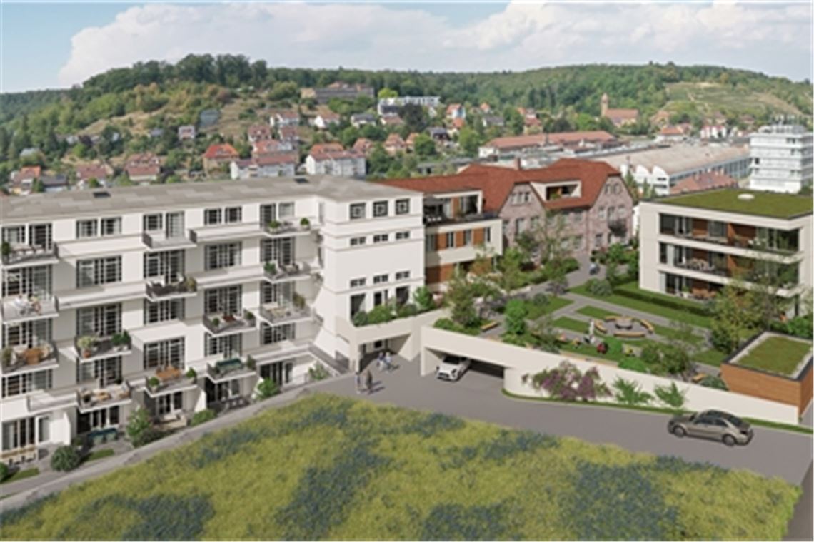 Neues Wohnquartier in der Klosterstadt: „Meinbrunn – Maulbronn“ nennt sich das Projekt der Timon Grundinvest GmbH, das hier in der Grafik links dargestellt ist. Auf der anderen Teilfläche des ehemaligen „Schmid&Wezel“-Areals stehen schon einige Häuser, die Mautner Hausbau und Weisenburger Bau realisieren. Grafik: Timon Grundinvest GmbH, Foto: Fotomoment