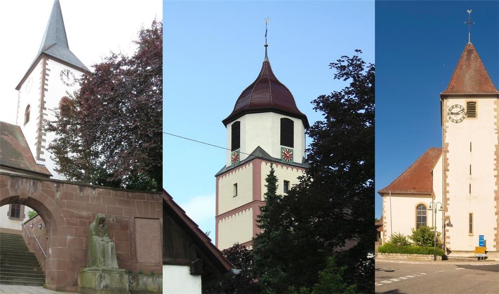 Noch gehören die evangelischen Kirchen in (v.li.) Wiernsheim, Gräfenhausen und Dürrn zu unterschiedlichen Einheiten. Doch die Bezirksgrenzen sollen fallen. Fotos: Becker (2), Fotomoment