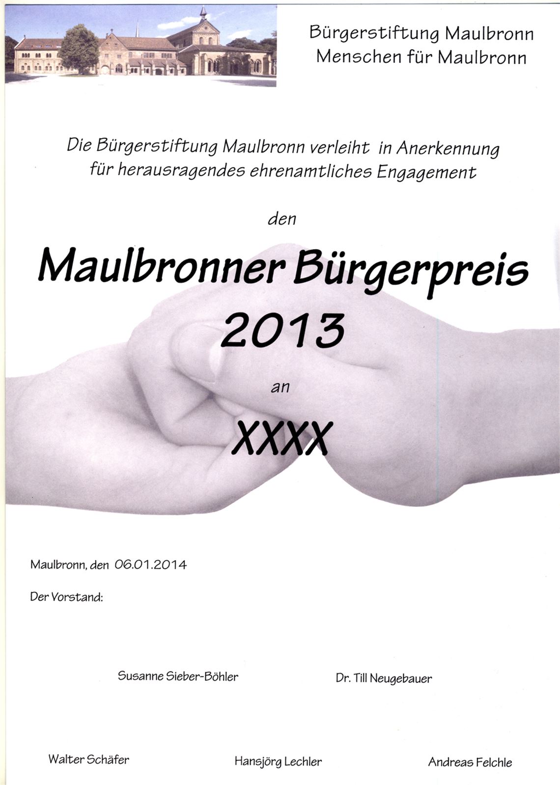 Noch ist das Namensfeld leer: Doch es steht jetzt schon fest, wer den Bürgerpreis erhalten wird.