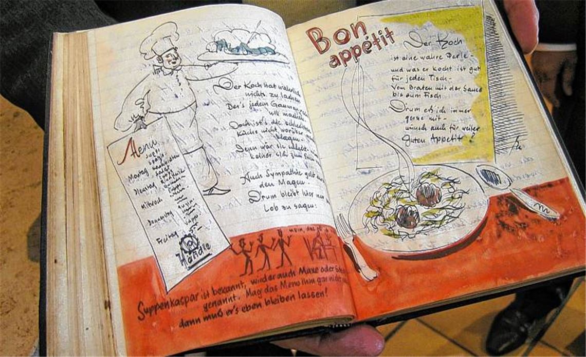 Offensichtlich hat es geschmeckt: Viele Einträge im Werksküchenbuch sind ansprechend gestaltet.