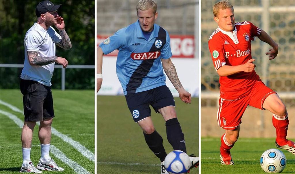 Oliver Stierle als Co-Trainer beim TSV Weilimdorf sowie als Spieler bei Kickers und dem FC Bayern (v.li.).