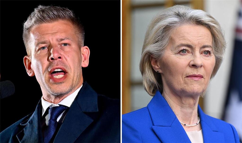 Peter Magyar, der Vorsitzende der Oppositionspartei Tisza, und EU-Kommissionspräsidentin Ursula von der Leyen (Archivbild).